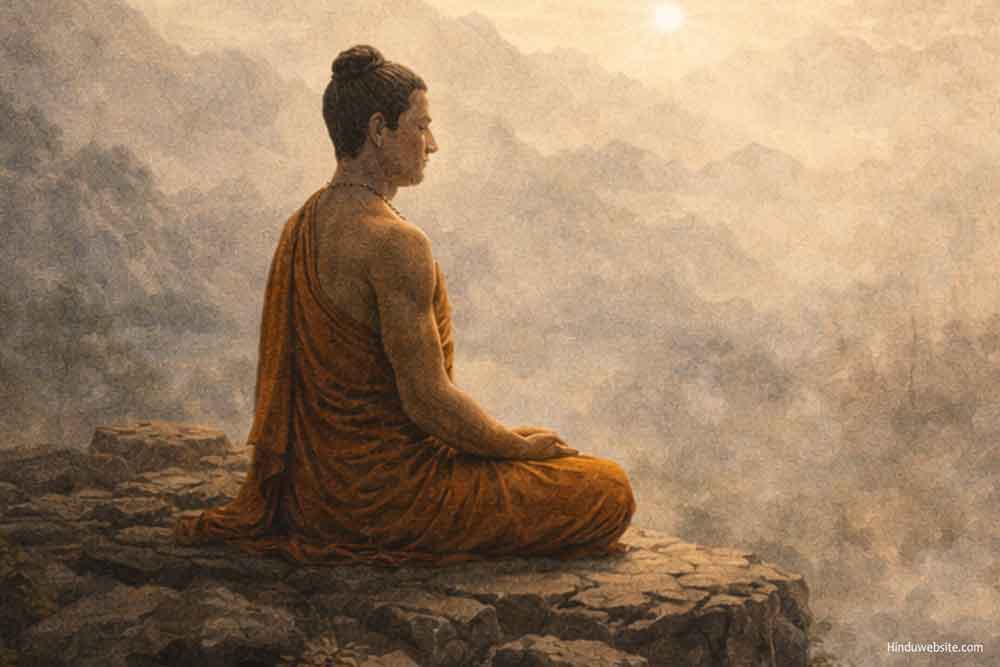Buddha on a hill top contemplating