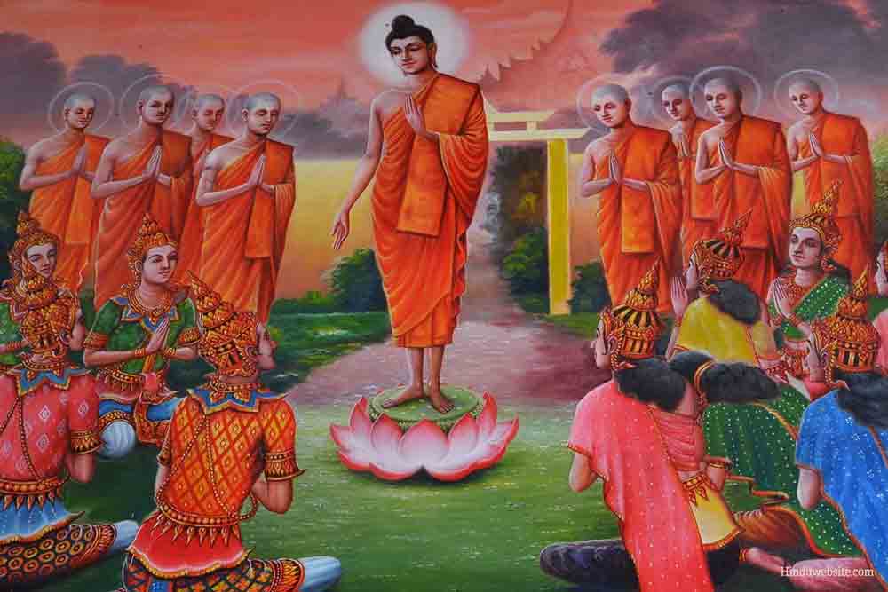 Buddha teaching Dhamma to gods and humans