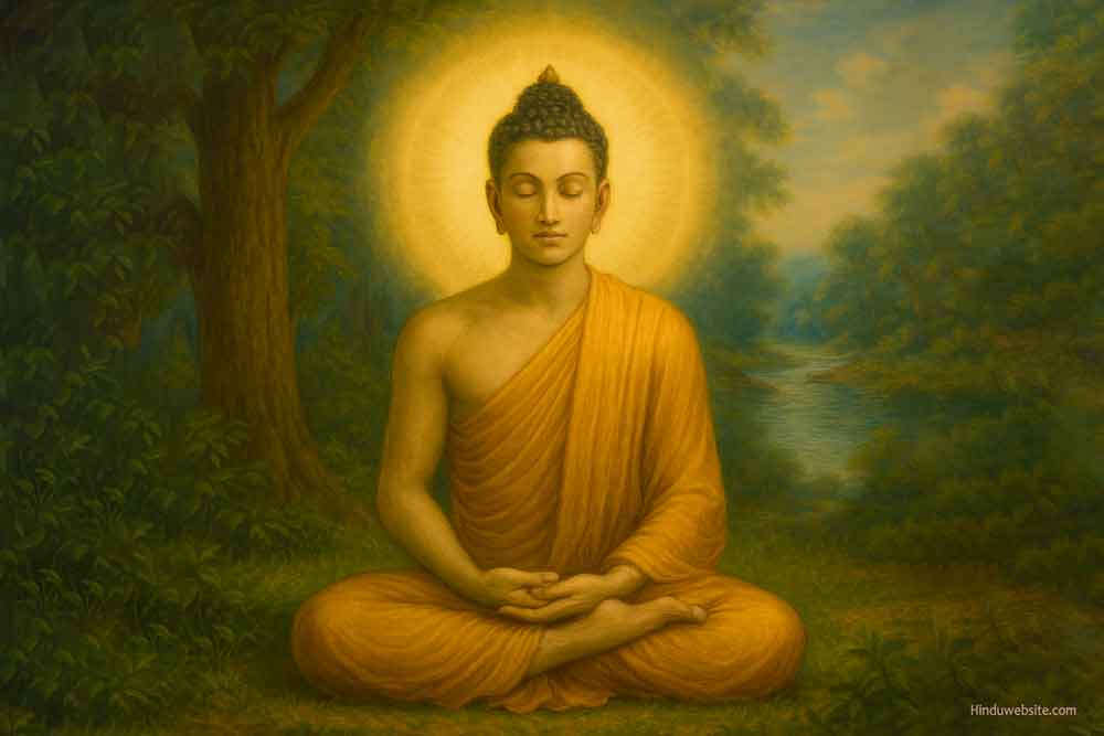 Buddha with a halo in meditation