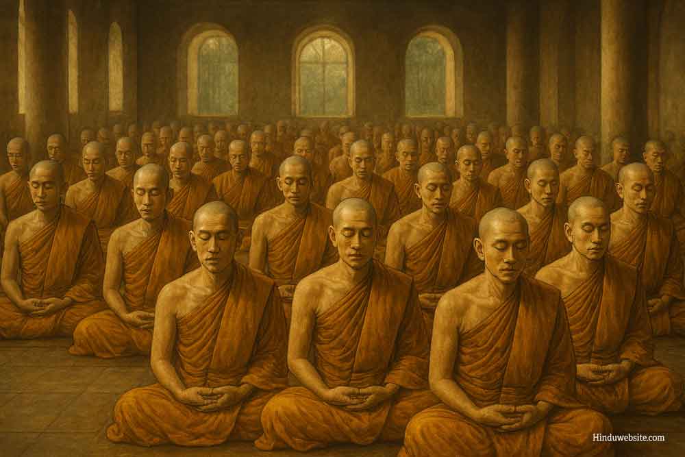 Buddhist monks in deep meditation practice