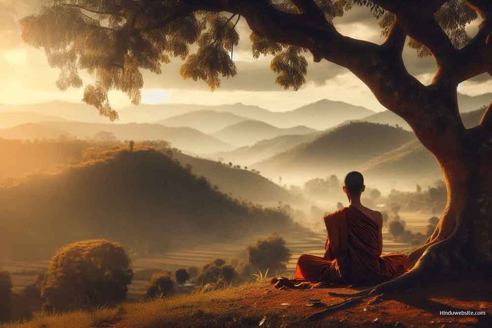 A Buddhist monk meditating under a tree
