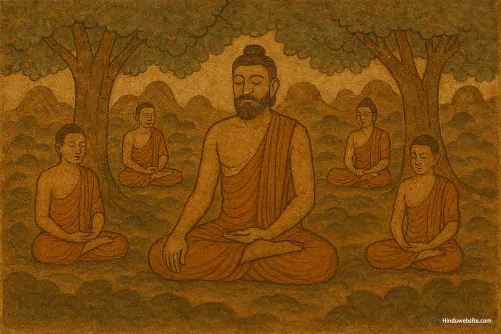 Ascetics meditating in a forest