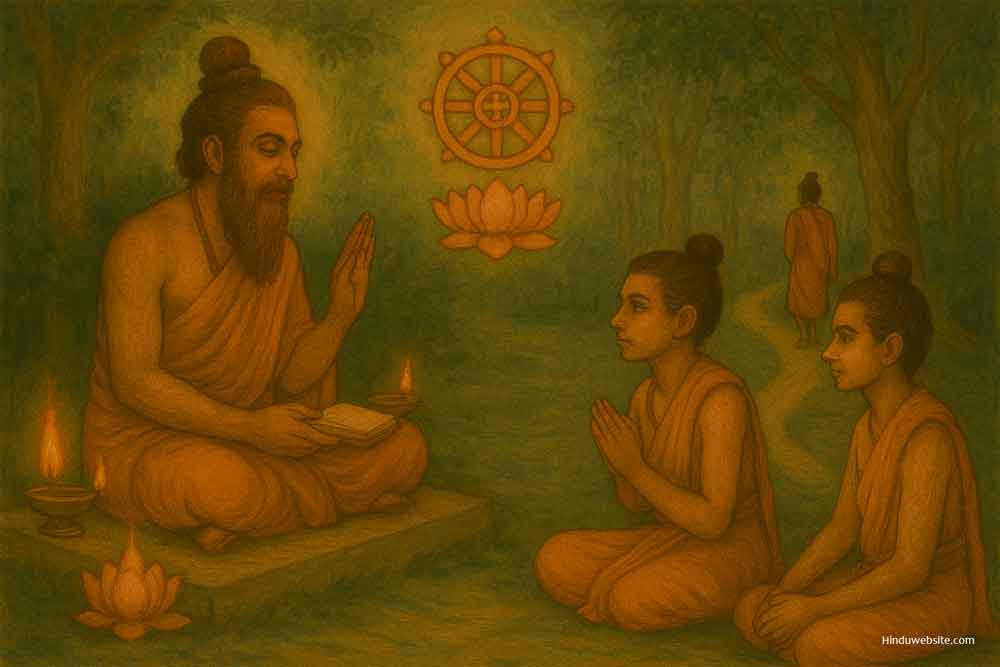 Hindu teacher teaching ethics and morality to students