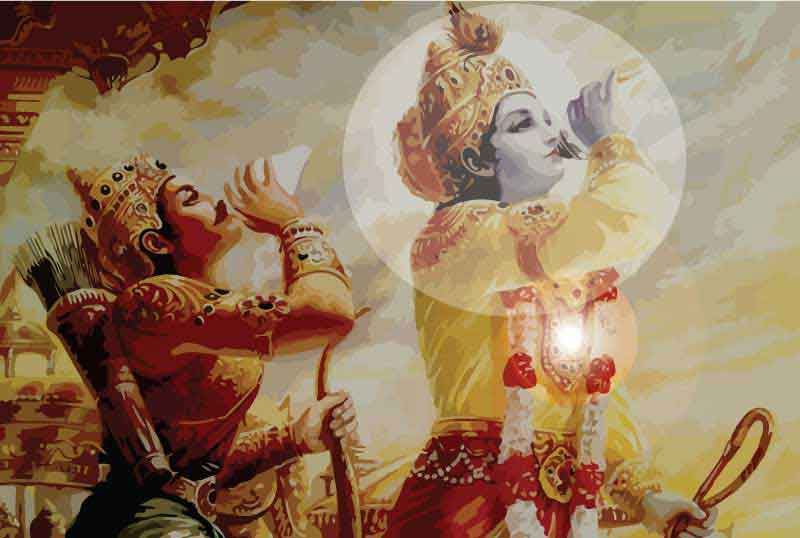 Mahabharat, Krishna and Arjuna in Kurkukshetra Battle