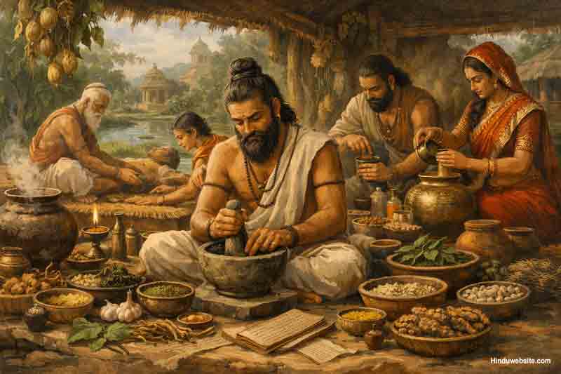 Indians preparing medicinal potions